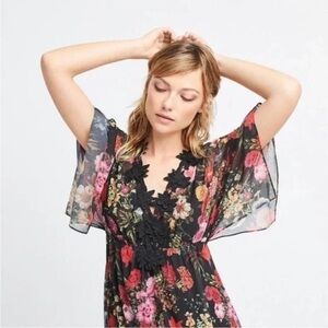New Farm Rio lightweight floral dress mesh maxi length, empire waist coastal